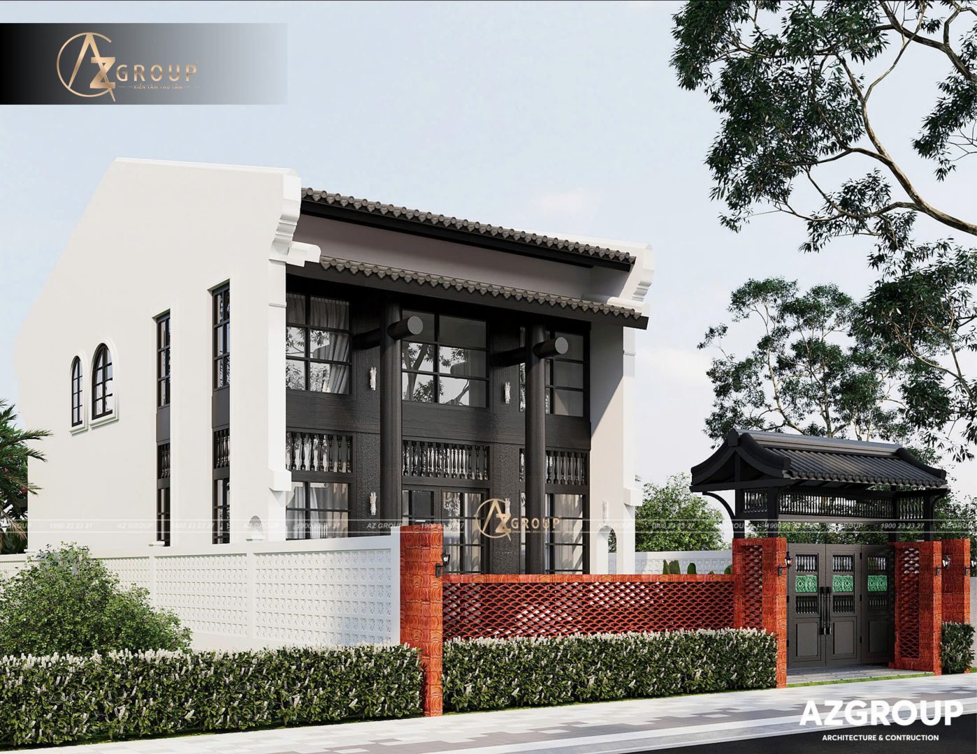 Thiet ke chua co ten 2 AZGroup - Công ty Thiết kế & Thi công Xây dựng trọn gói - công ty xây nhà trọn gói uy tín Biệt thự 2 tầng Indochine hiện đại