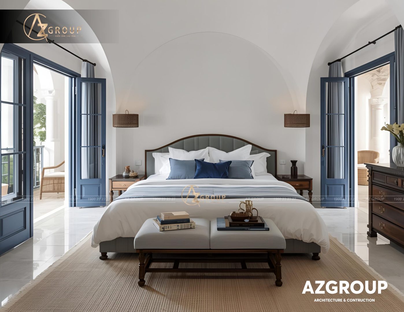 105 AZGroup - Công ty Thiết kế & Thi công Xây dựng trọn gói - công ty xây nhà trọn gói uy tín Mẫu thiết kế biệt thự phong cách Santorini 2025 – Vẻ đẹp Địa Trung Hải giữa lòng phố Việt