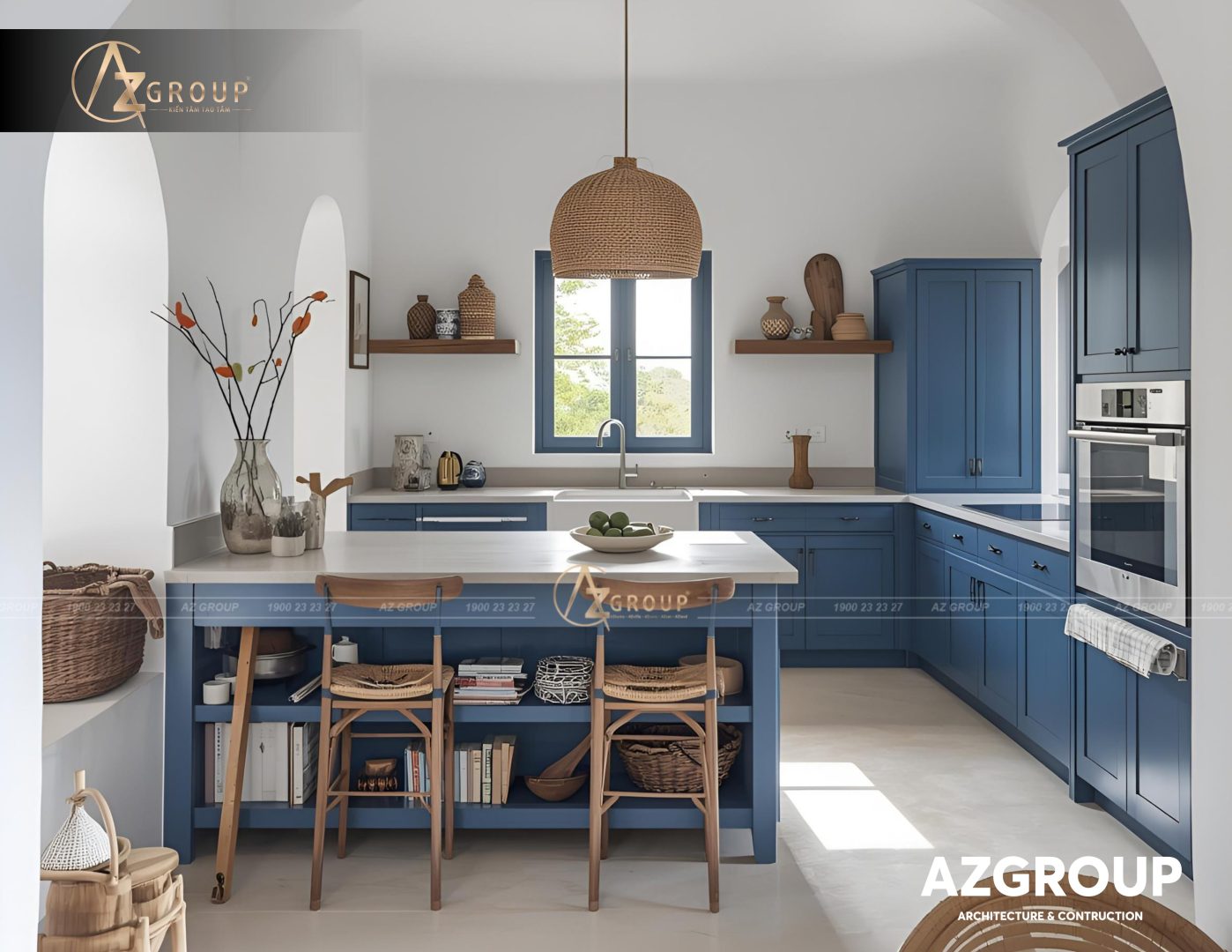 106 AZGroup - Công ty Thiết kế & Thi công Xây dựng trọn gói - công ty xây nhà trọn gói uy tín Mẫu thiết kế biệt thự phong cách Santorini 2025 – Vẻ đẹp Địa Trung Hải giữa lòng phố Việt