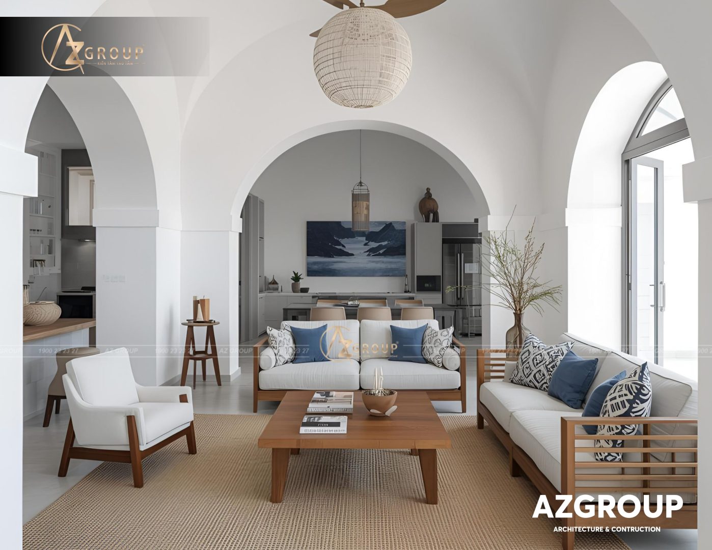 107 AZGroup - Công ty Thiết kế & Thi công Xây dựng trọn gói - công ty xây nhà trọn gói uy tín Mẫu thiết kế biệt thự phong cách Santorini 2025 – Vẻ đẹp Địa Trung Hải giữa lòng phố Việt