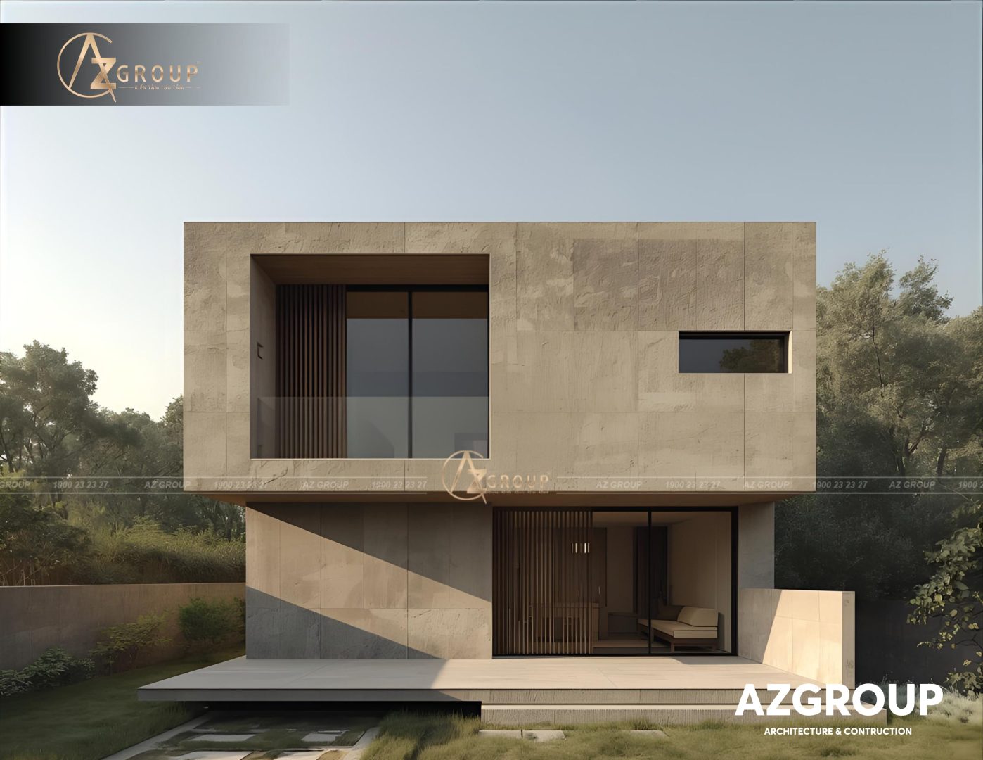 152 AZGroup - Công ty Thiết kế & Thi công Xây dựng trọn gói - công ty xây nhà trọn gói uy tín Mẫu thiết kế biệt thự Wabi-Sabi tối giản 2025